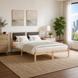 Bed Frame with Headboard in Dark Grey 135 x 190 cm
