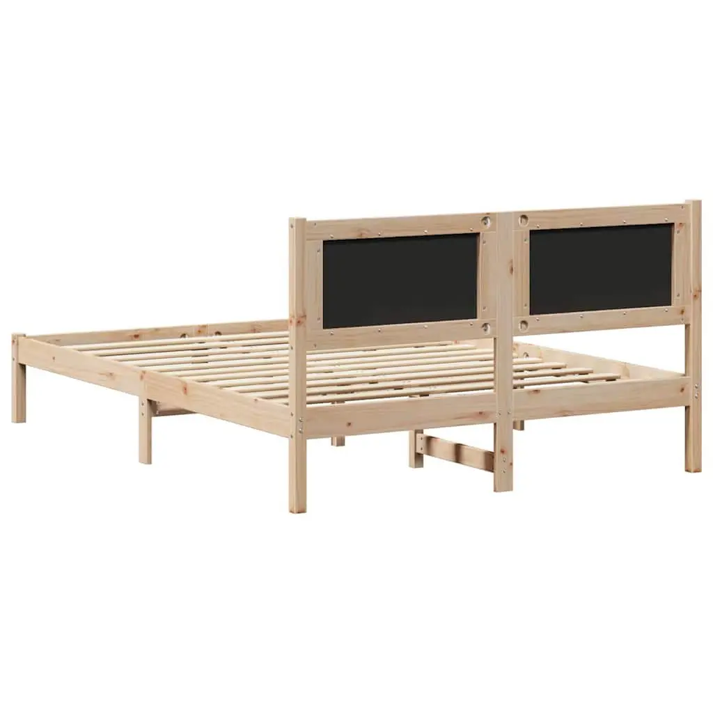 Bed Frame with Headboard Solid Pine Wood Modern 135 x 190 cm Dark Grey