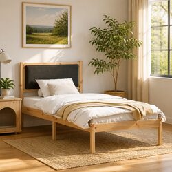 Bed Frame with Polyester Headboard 90 x 190 cm Grey