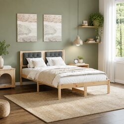 Contemporary Bed Frame with Upholstered Support in Brown