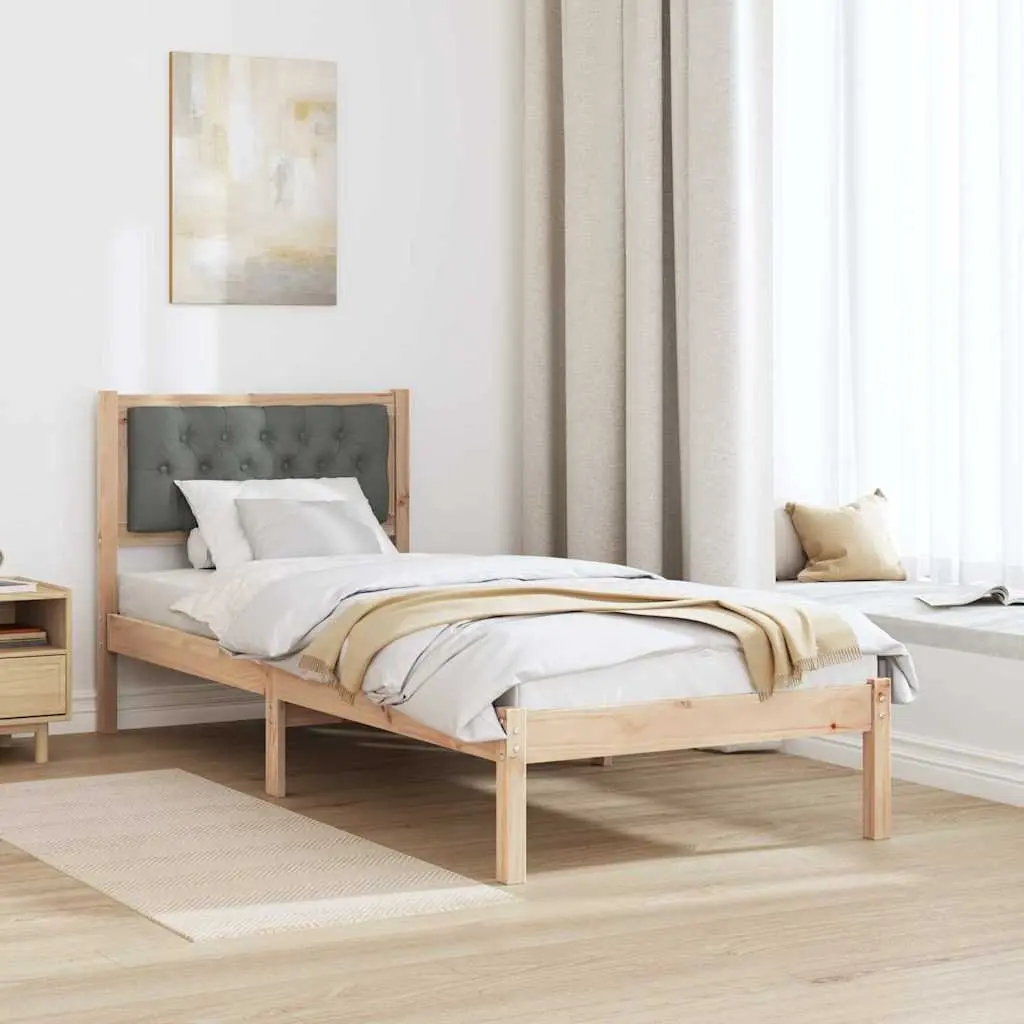Minimalist Bed Frame with Upholstered Headboard 90 x 190 cm Solid Pine Wood Brown