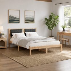 Upholstered Headboard Bed Frame Solid Pine 135 x 190 cm
