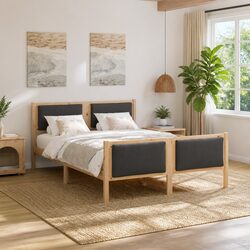 Bed Frame with Polyester Upholstered Headboard 135x190cm