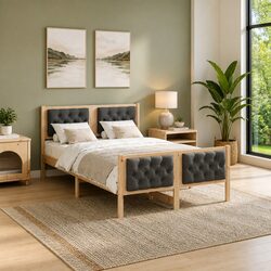 Solid Pine Wood Bed Frame with Headboard Grey 135 x 190 cm