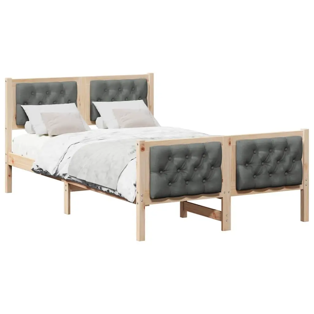 Bed Frame with Headboard Solid Pine Wood Slatted Support 135 x 190 cm Grey