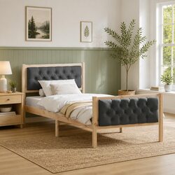 Solid Pine Wood Bed Frame with Headboard 90 x 190 cm
