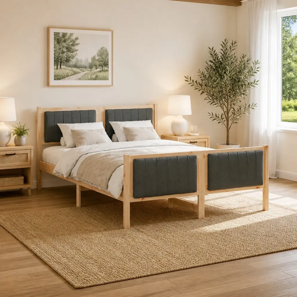 Platform Bed Frame 135 x 190 cm Solid Pine Wood