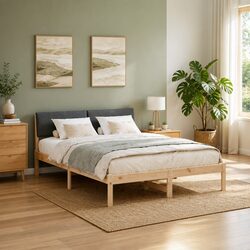 Platform Bed Frame 135 x 190 cm Solid Pine Wood