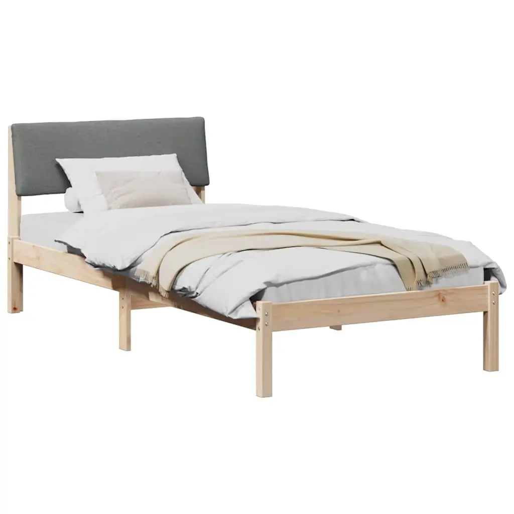 Solid Pine Wood Bed Frame Modern Platform 90x190cm Brown with Cushioned Headboard