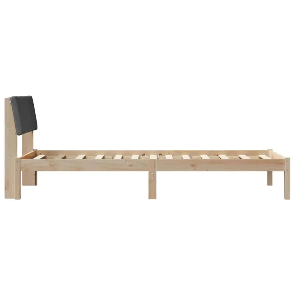 Solid Pine Wood Bed Frame Modern Platform 90x190cm Brown with Cushioned Headboard