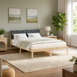 Contemporary Platform Bed Frame 150x200cm with Polyester Headboard