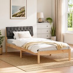 90x190cm Platform Bed Frame in Brown Dark Grey Pine Wood