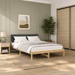 Minimalist Bed Frame 135 x 190 cm in Solid Pine Wood