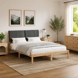 Brown Bed Frame with Upholstered Headboard 135 x 190 cm
