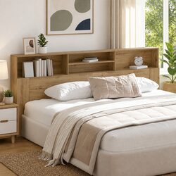 Engineered Wood Wall-Mounted Headboard Cabinet with Shelves
