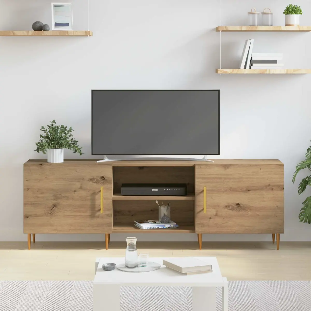 TV Cabinet Brown Engineered Wood Modern Storage Unit Rectangular 150cm