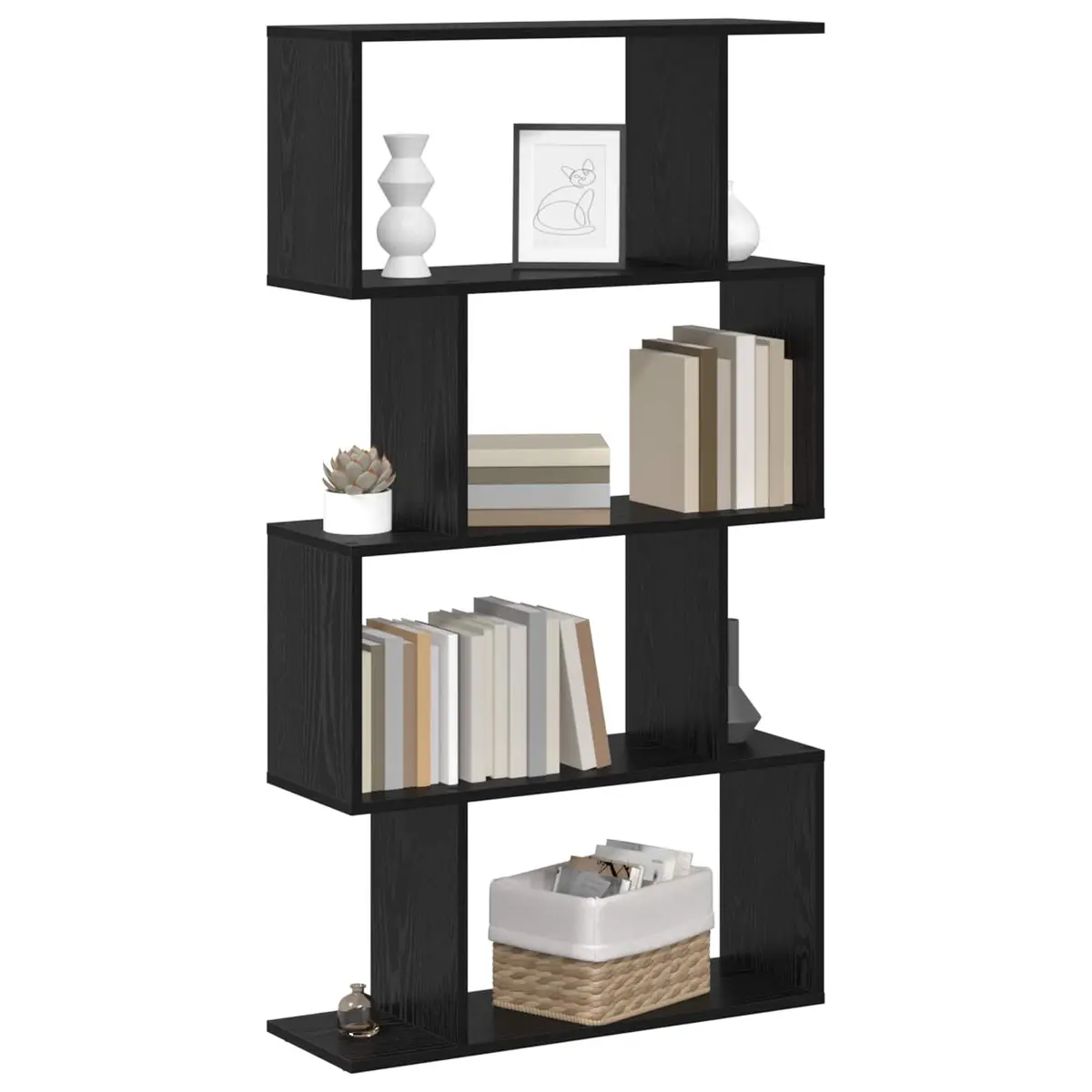 Book Cabinet Modern Freestanding Unit Black Oak 70 x 24 x 129 cm
