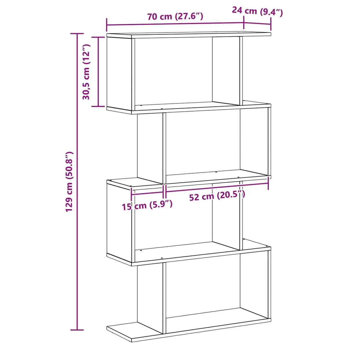Book Cabinet Modern Freestanding Unit Black Oak 70 x 24 x 129 cm