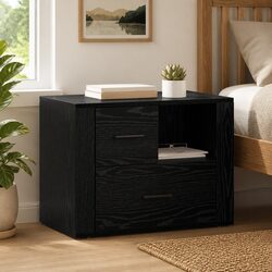 Engineered Wood Bedside Cabinet in Black Oak