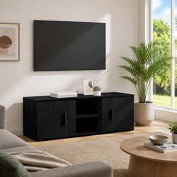 Engineered Wood TV Cabinet with Rustic Black Finish