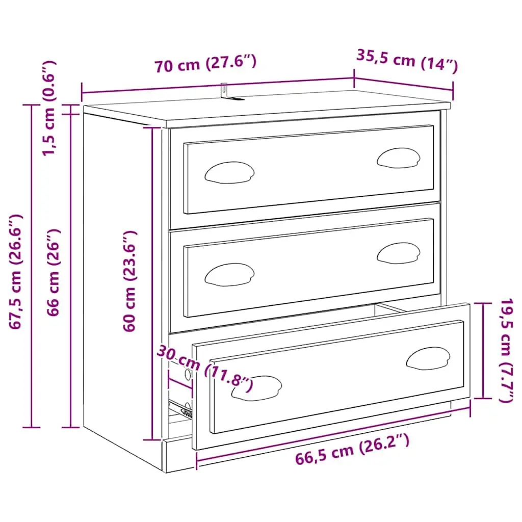 Sideboard Storage Cabinet Engineered Wood 70cm Black