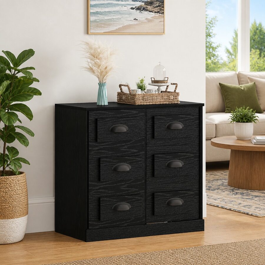 Engineered Wood Black Oak Sideboard Cabinet 70cm