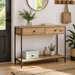 Industrial Console Table with Storage in Brown
