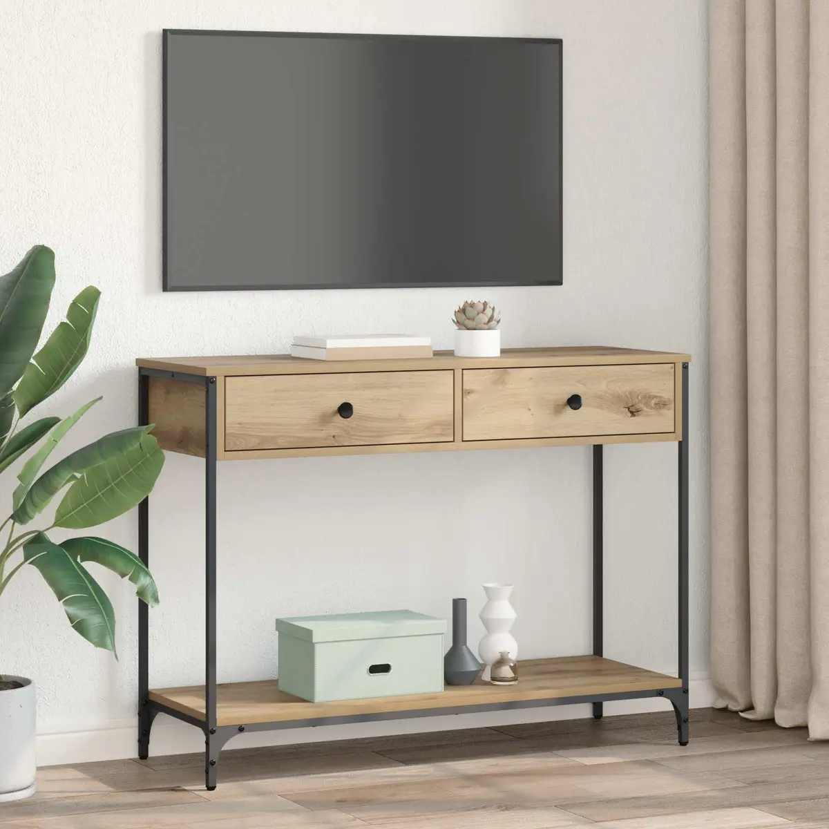 Industrial Console Table with Storage in Brown