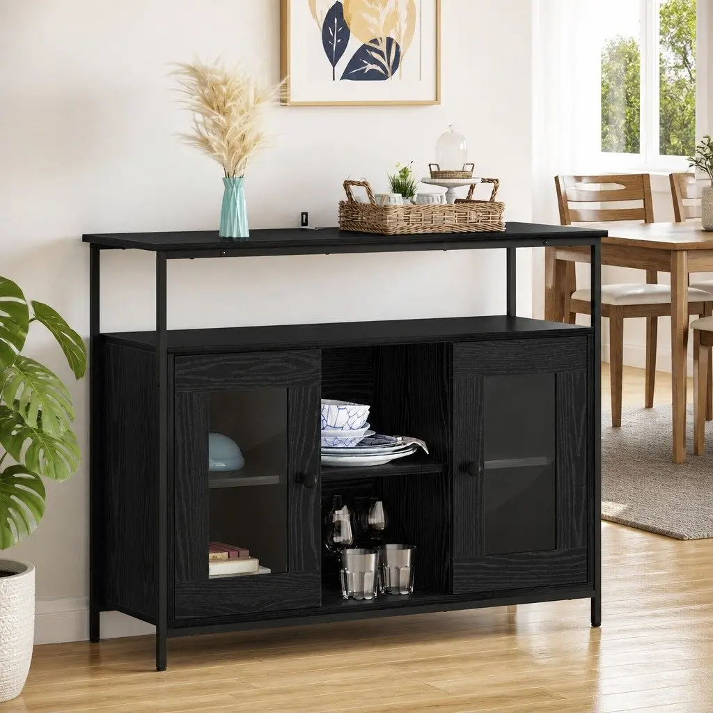Sideboard Modern Engineered Wood Storage Cabinet 100cm Black