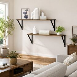 Engineered Wood Floating Wall Shelves with Metal Frame