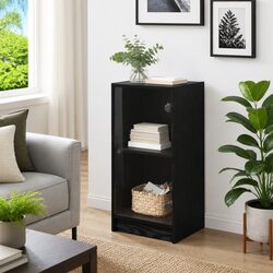 Black Engineered Wood Sideboard with Glass Doors