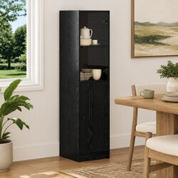 Engineered Wood Black Oak Highboard Storage Cabinet
