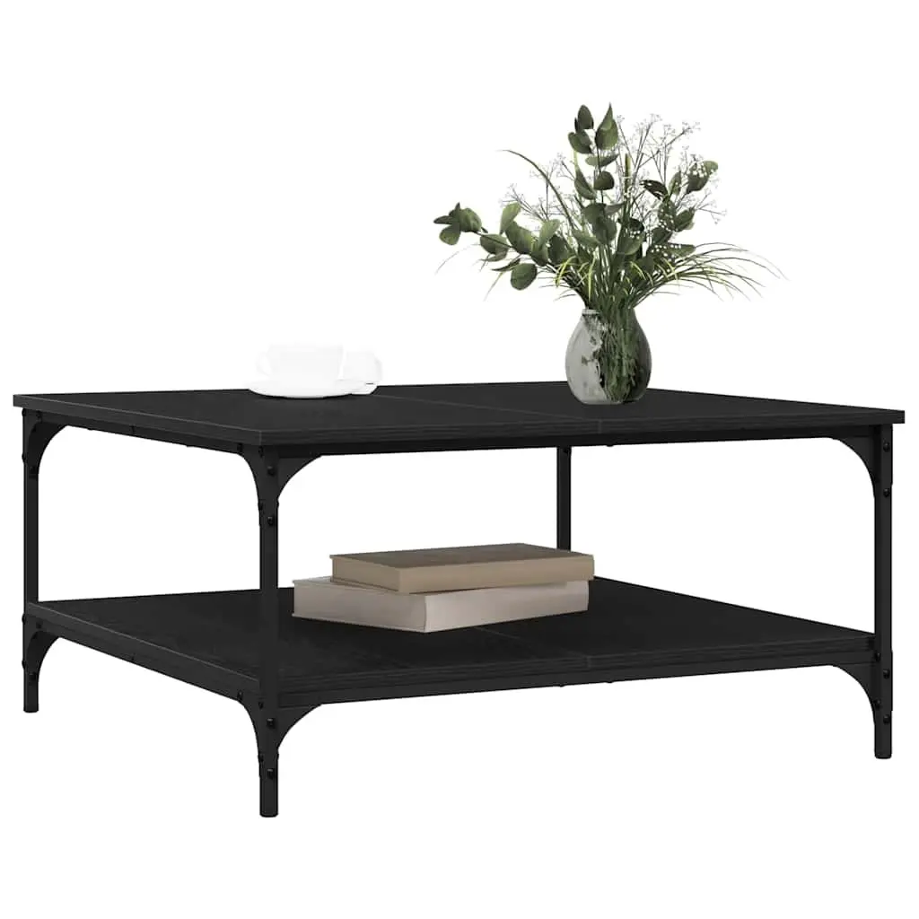 Coffee Table Black Industrial Style Rectangular Engineered Wood Storage