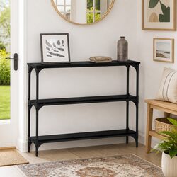 Engineered Wood Console Table with Metal Legs, Black Oak