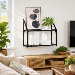 Wall-Mounted Shelf in Black Oak Engineered Wood 60 x 21 x 51