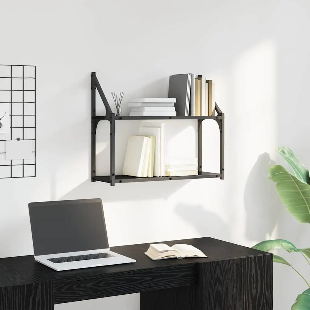 Wall Shelf Space Saving Black Oak Engineered Wood 60 x 21 x 51