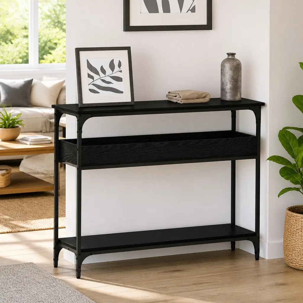 Console Table Storage Functionality Rectangular Black Oak
