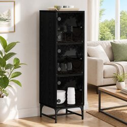 Black Engineered Wood Sideboard with Storage Compartments