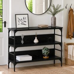 Industrial Black Console Table with Engineered Wood Shelves