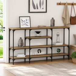 Industrial Console Table with Steel Frame and Shelves