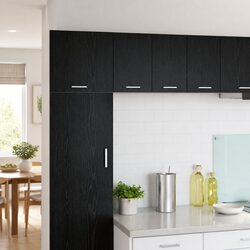 Modern Wall-Mounted Kitchen Cabinet: Black Oak & White