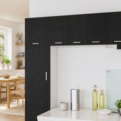 Black Oak and White Hanging Kitchen Cabinet Set