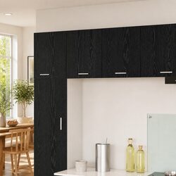 Hanging Kitchen Cabinet with Door in Black Oak and White
