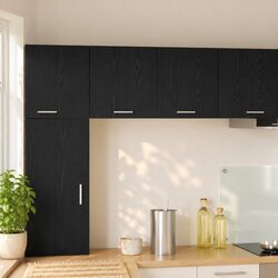 Engineered Wood Kitchen Hanging Cabinets in Black Oak and White