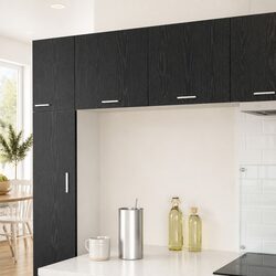 Set of 2 Wall-Mounted Kitchen Cabinets in Black Oak and White