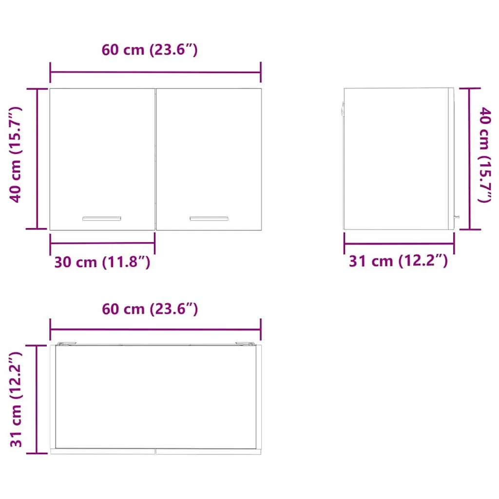 Hanging Kitchen Cabinet Door Storage Black Oak White 60x31x40cm Modern Design