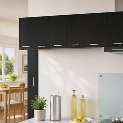 Hanging Kitchen Cabinet in Black Oak and White