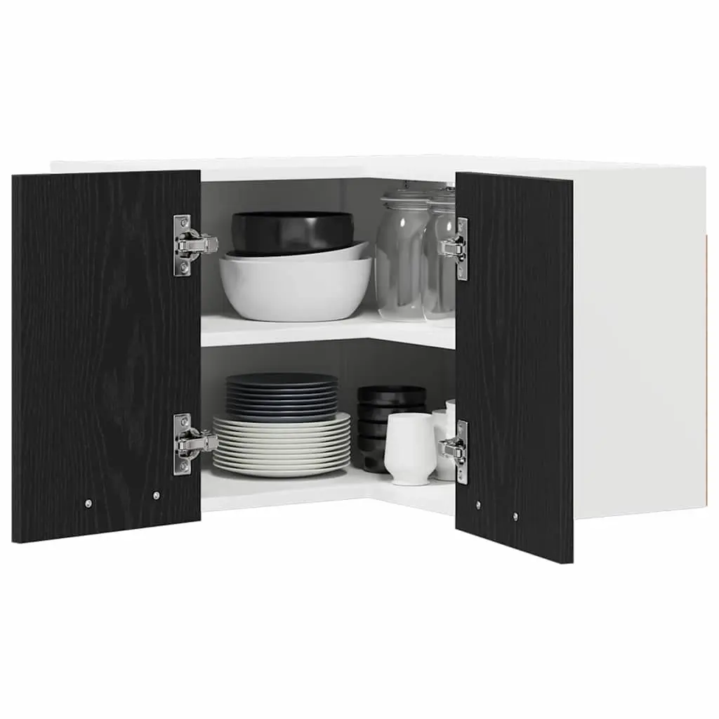 Hanging Kitchen Cabinet Modern Space Saving 57x57x40cm Black Oak White