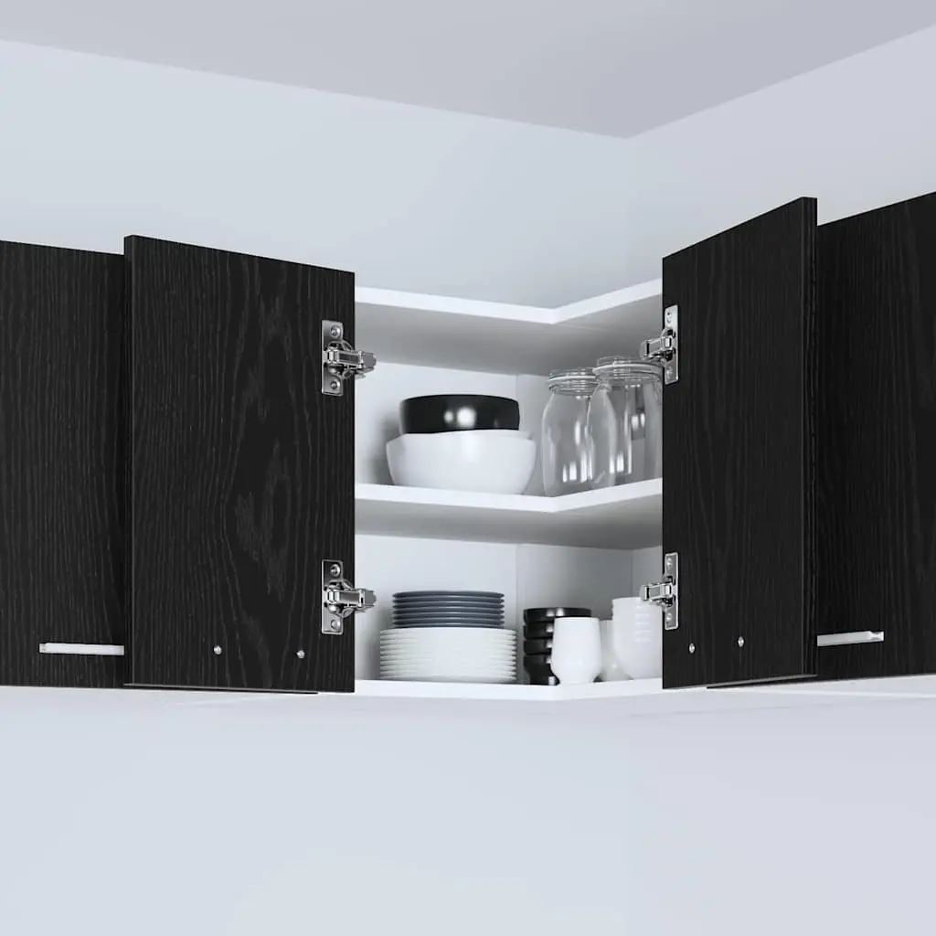 Hanging Kitchen Cabinet Modern Space Saving 57x57x40cm Black Oak White
