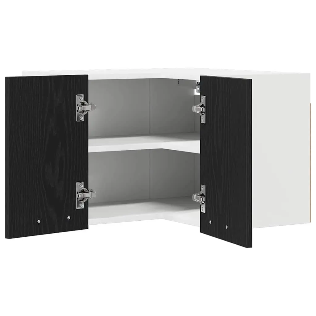 Hanging Kitchen Cabinet Modern Space Saving 57x57x40cm Black Oak White